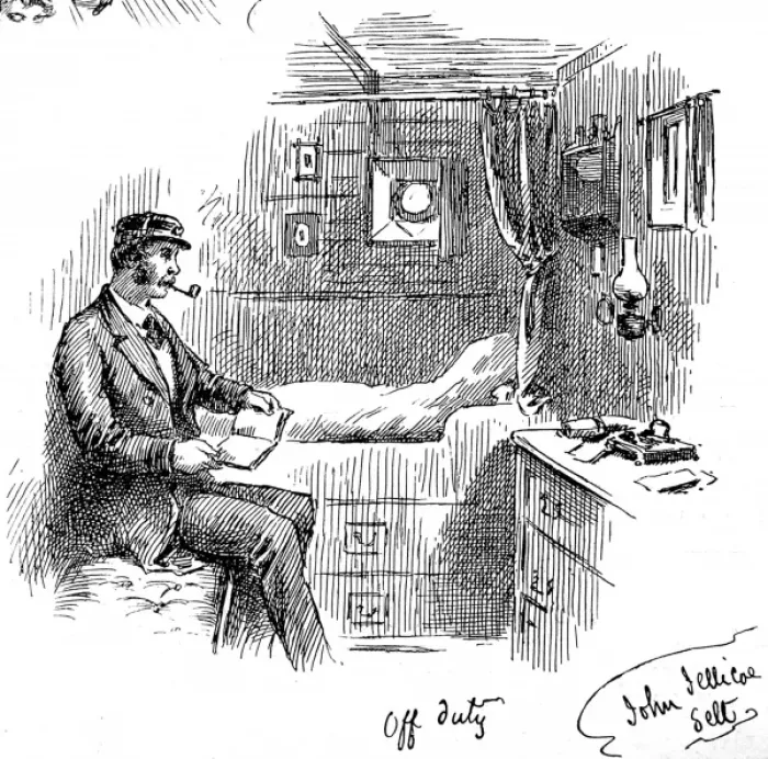 Framed Print : Captain of an Emigrant Ship relaxing in his cabin, 1884 Framed Print : Captain of an Emigrant Ship relaxing in his cabin, 1884