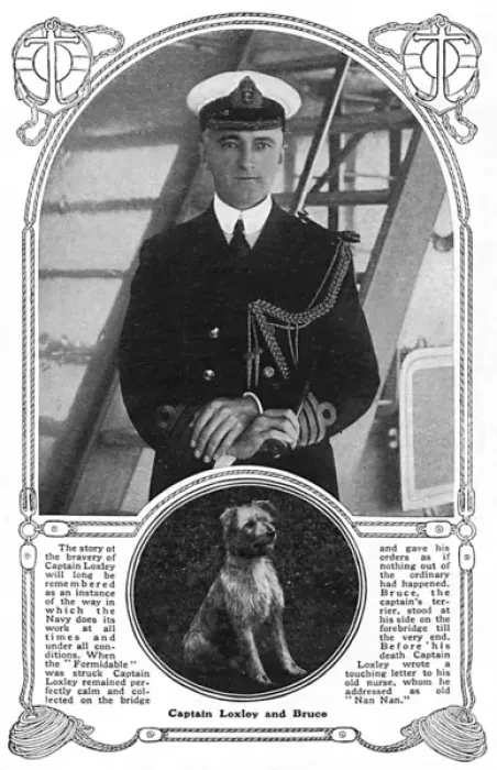 Framed Print : Captain Loxley of battleship Formidable & his dog Bruce Framed Print : Captain Loxley of battleship Formidable & his dog Bruce