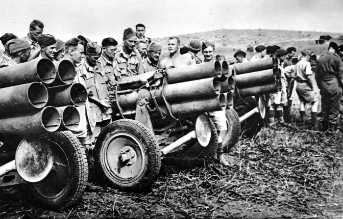 Framed Print : Captured Nebelwerfers in Tunisia; Second World War, 1943