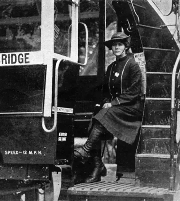 Framed Print : Care of the Bus Conductress, WW1 Framed Print : Care of the Bus Conductress, WW1