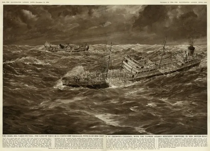 Framed Print : Cargo ship Tresillian wrecked in storm, 1954 Framed Print : Cargo ship Tresillian wrecked in storm, 1954