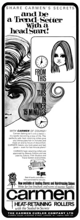 Framed Print : Carmen rollers advertisement, 1965 Framed Print : Carmen rollers advertisement, 1965