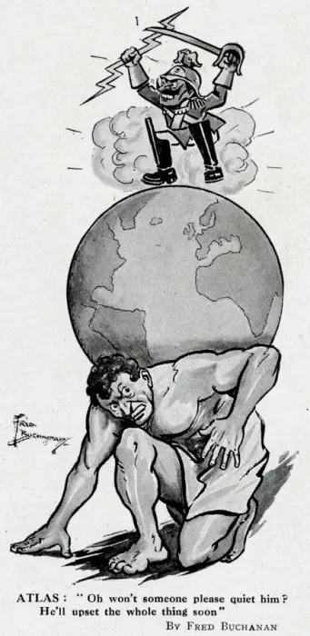 Framed Print : Cartoon, Atlas with Kaiser Wilhelm on a globe, WW1 Framed Print : Cartoon, Atlas with Kaiser Wilhelm on a globe, WW1