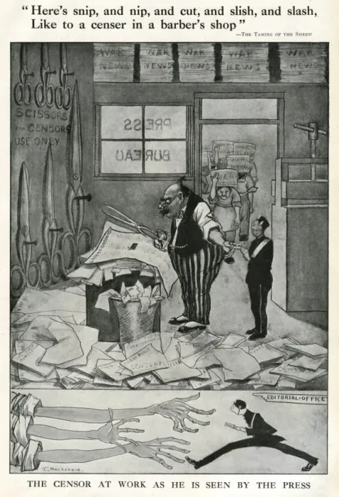 Framed Print : Cartoon, The Censor at Work, WW1 Framed Print : Cartoon, The Censor at Work, WW1