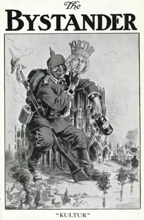Framed Print : Cartoon, German soldier with mask of Culture, WW1 Framed Print : Cartoon, German soldier with mask of Culture, WW1