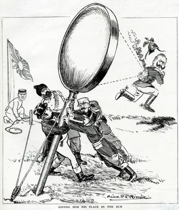 Framed Print : Cartoon, Giving him his place in the sun, WW1 Framed Print : Cartoon, Giving him his place in the sun, WW1