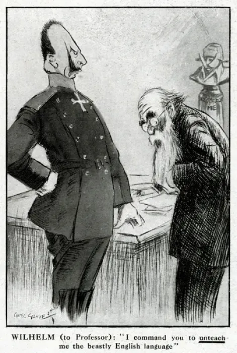 Framed Print : Cartoon, Kaiser Wilhelm and professor, WW1 Framed Print : Cartoon, Kaiser Wilhelm and professor, WW1