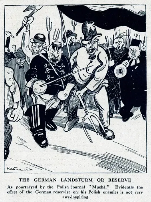 Framed Print : Cartoon, Polish view of German reservists, WW1 Framed Print : Cartoon, Polish view of German reservists, WW1