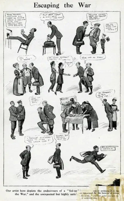 Framed Print : Cartoon story, Escaping the War, WW1 Framed Print : Cartoon story, Escaping the War, WW1