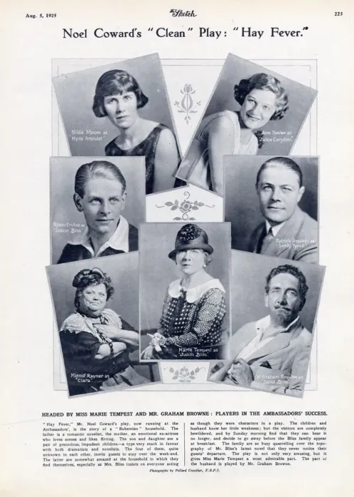 Framed Print : The cast of Hay Fever, described as Noel Cowards Clean Play by The Sketch Framed Print : The cast of Hay Fever, described as Noel Cowards Clean Play by The Sketch
