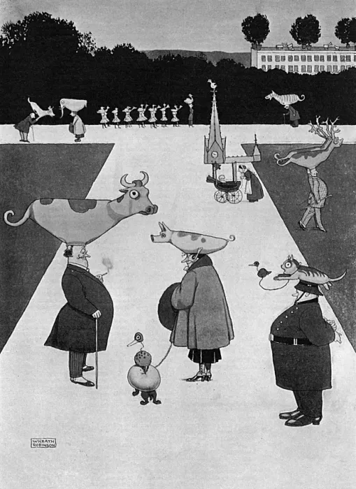 Framed Print : Cat-Moo-Flage by William Heath Robinson Framed Print : Cat-Moo-Flage by William Heath Robinson