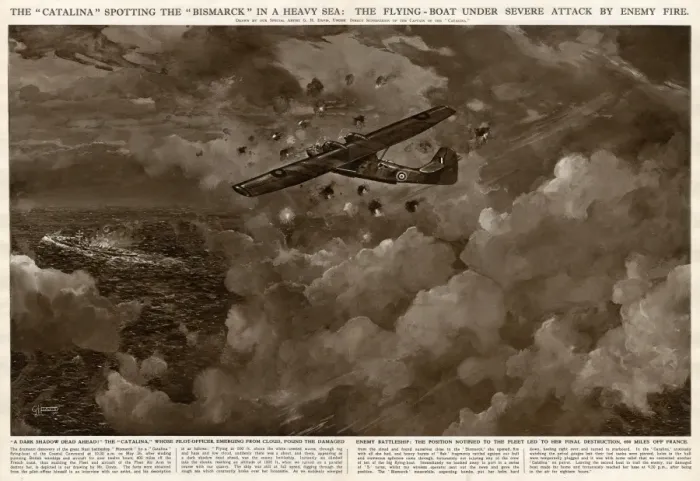Framed Print : Catalina spots Bismarck in heavy sea by G. H. Davis Framed Print : Catalina spots Bismarck in heavy sea by G. H. Davis