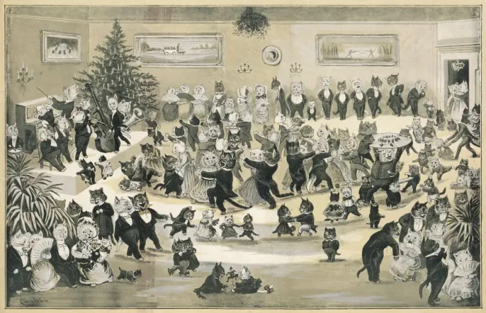 Framed Print : A Cats Christmas Dance by Louis Wain