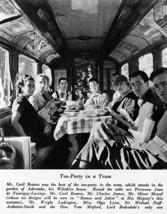 Framed Print : Cecil Beatons tea party in a tram Framed Print : Cecil Beatons tea party in a tram