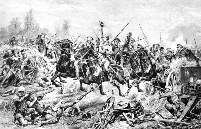Framed Print : The charge of the 9th Lancers at a German battery near Mons Framed Print : The charge of the 9th Lancers at a German battery near Mons