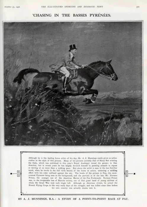 Framed Print : Chasing in the Basses Pyrenees - Sir Alfred James Munnings