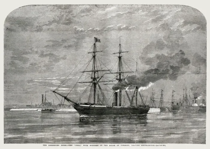 Framed Print : The Cherbourg Fetes, the Pera leaving Southampton