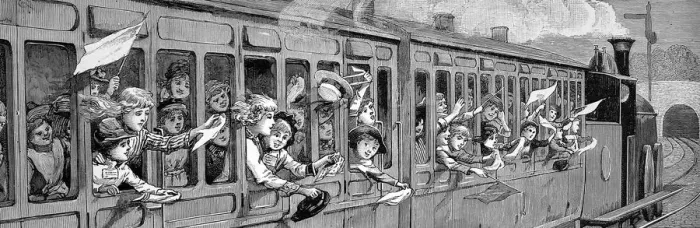 Framed Print : Children on board a train off on a school trip Framed Print : Children on board a train off on a school trip
