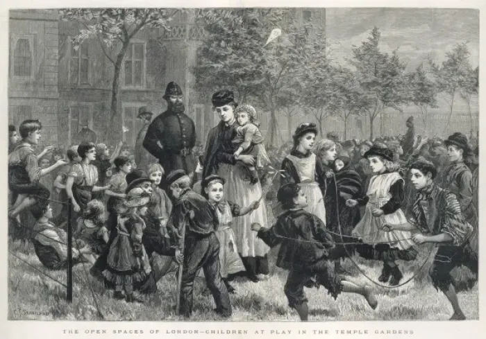 Framed Print : Children Playing in Temple Gardens, London, 1883