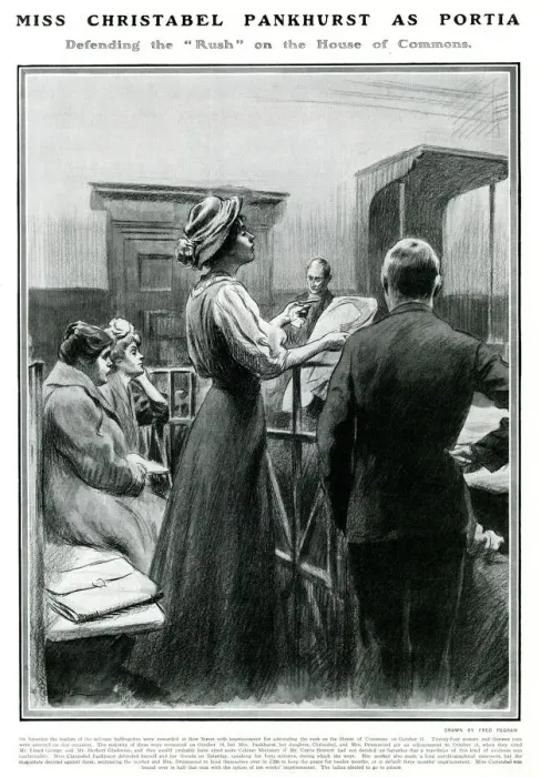 Framed Print : Christabel Pankhurst defending herself in court 1908 Framed Print : Christabel Pankhurst defending herself in court 1908