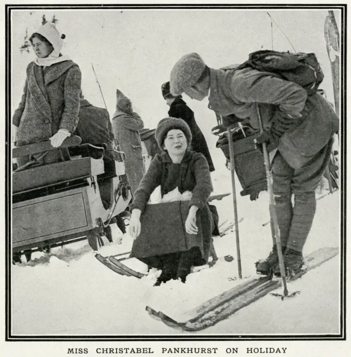 Framed Print : Christabel Pankhurst sledging in Villar Framed Print : Christabel Pankhurst sledging in Villar