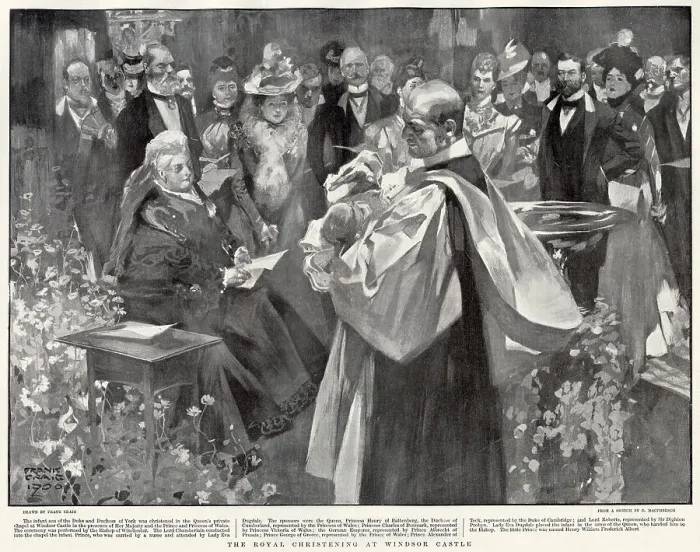 Framed Print : The christening of Prince Henry William Frederick Albert (1900 - 1974), later the Duke of Gloucester, at Windsor Castle in Berkshire, 1900. Those attending the event at the Queen's private chapel at the castle included Queen Victoria (on left)
