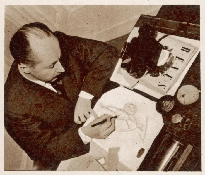 Framed Print : Christian Dior sketching a fashion design, 1948 Framed Print : Christian Dior sketching a fashion design, 1948