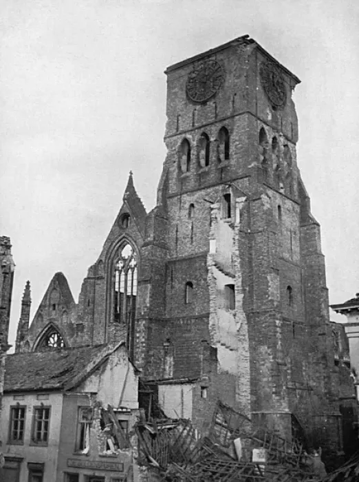 Framed Print : Church of Saint Jean in Dixmude, West Flanders, WWI Framed Print : Church of Saint Jean in Dixmude, West Flanders, WWI