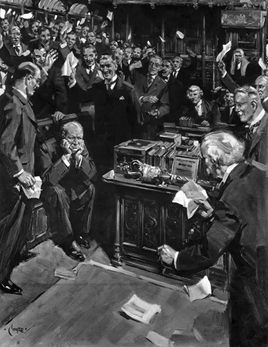 Framed Print : Churchill cheered by the House Framed Print : Churchill cheered by the House