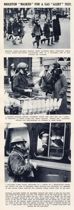 Framed Print : Citizens of Brighton shown wearing gas masks in everyday situations in 1941