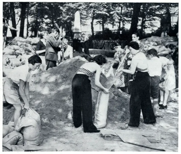 Framed Print : Civilians filling sandbags for air raid shelters 1939