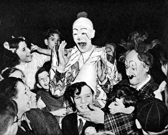 Framed Print : Clowns and children at the circus, 1948 Framed Print : Clowns and children at the circus, 1948