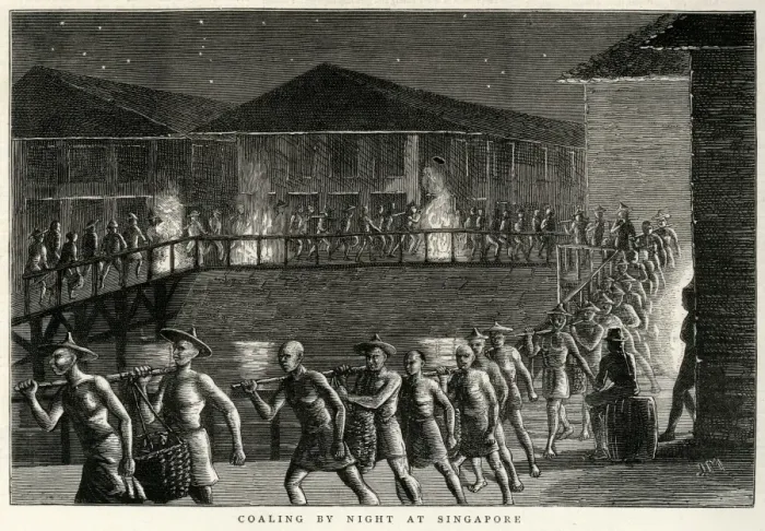 Framed Print : Coaling by night at Singapore 1876