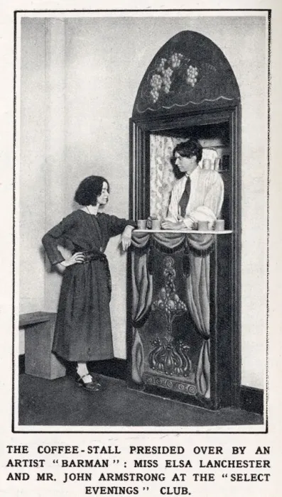 Framed Print : The coffee-stall presided over by an artist barman : Miss Elsa Lanchester Framed Print : The coffee-stall presided over by an artist barman : Miss Elsa Lanchester