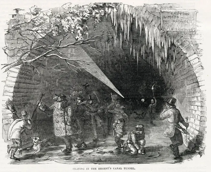 Framed Print : During the cold winter of February 1855, people were skating underground Framed Print : During the cold winter of February 1855, people were skating underground