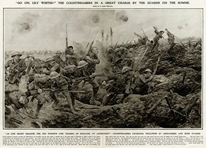 Framed Print : Coldstreamers in a Great charge by the guards on the Somme Framed Print : Coldstreamers in a Great charge by the guards on the Somme