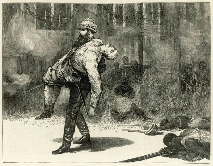 Framed Print : Colonel Festing rescuing Lieut. Eardley-Wilmots body Framed Print : Colonel Festing rescuing Lieut. Eardley-Wilmots body