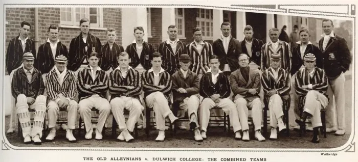 Framed Print : Combined Cricket Teams photo - Old Alleynians versus Dulwich College. Date: 1934 Framed Print : Combined Cricket Teams photo - Old Alleynians versus Dulwich College. Date: 1934