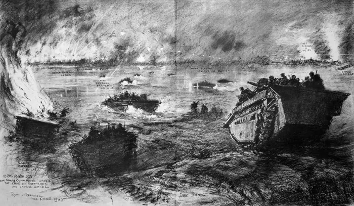 Framed Print : Commandos Crossing the Rhine at Wesel; Second World War, 194