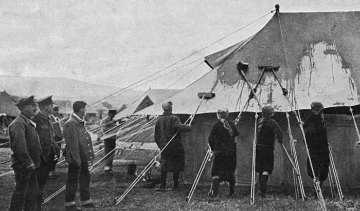 Framed Print : Concealing a British hospital from enemy, WW1 Framed Print : Concealing a British hospital from enemy, WW1