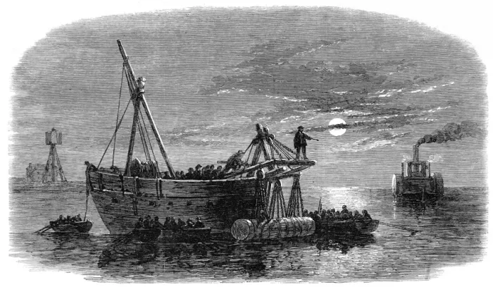 Framed Print : Confederate soldiers laying torpedoes in Charlestown Harbour Framed Print : Confederate soldiers laying torpedoes in Charlestown Harbour