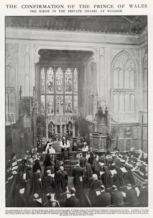 Framed Print : The Confirmation of Prince Edward (1894 - 1972), later King Edward VIII and finally Duke of Windsor, in the Private Chapel service at Windsor the day after his sixteen birthday, members of the Royal Family attending. Date: 24th June 1910 Framed Print : The Confirmation of Prince Edward (1894 - 1972), later King Edward VIII and finally Duke of Windsor, in the Private Chapel service at Windsor the day after his sixteen birthday, members of the Royal Family attending. Date: 24th June 1910
