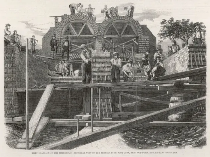 Framed Print : Construction of Drainage Tunnels at Wick Lane, London, 1859 Framed Print : Construction of Drainage Tunnels at Wick Lane, London, 1859