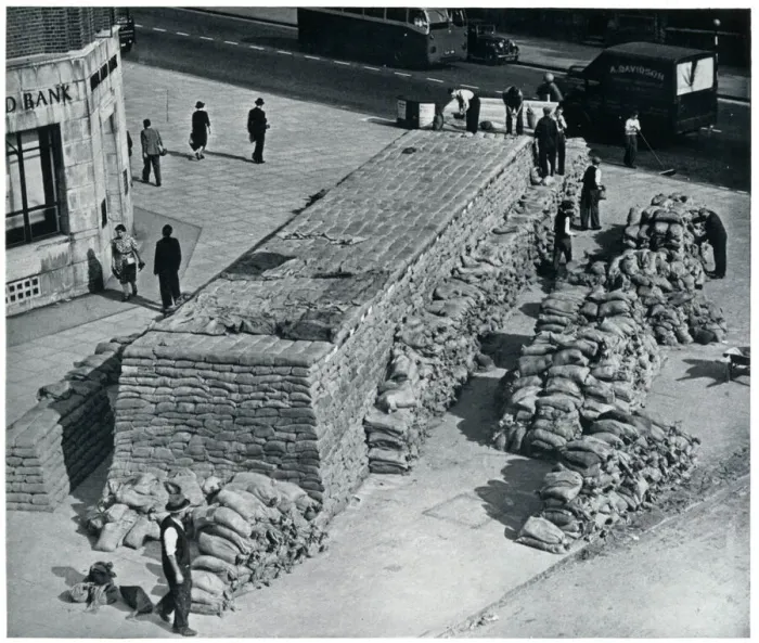 Framed Print : Construction of sandbag air raid shelter, September 1939 Framed Print : Construction of sandbag air raid shelter, September 1939
