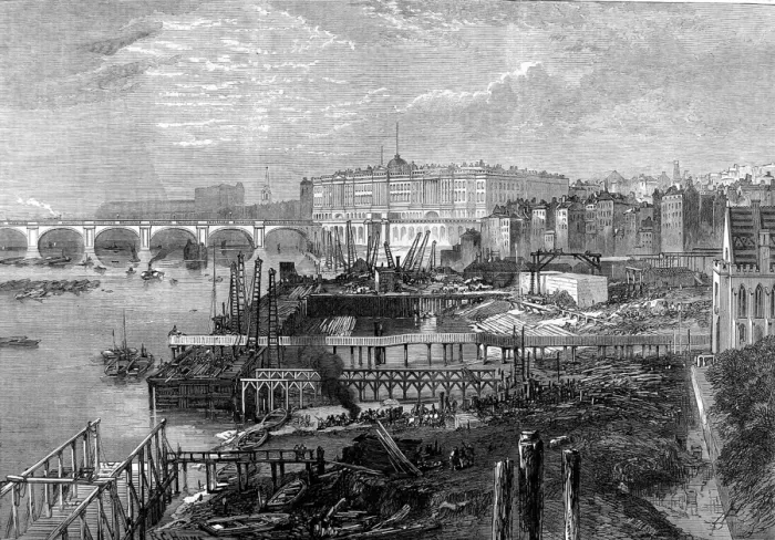 Framed Print : Construction of the Thames Embankment, London, 1865