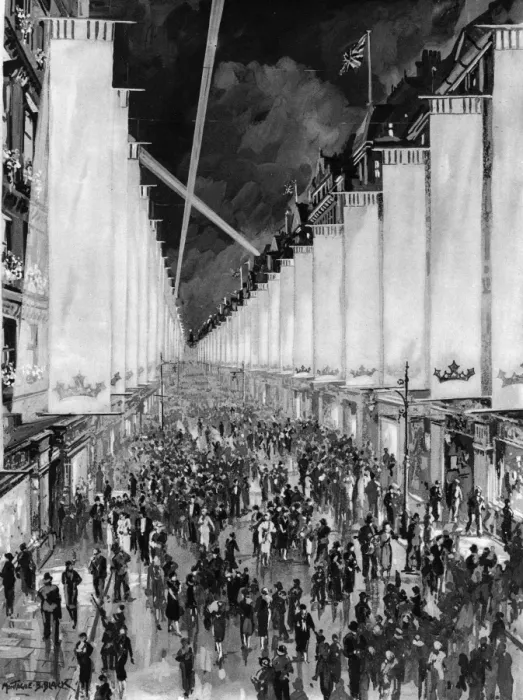 Framed Print : Coronation 1937 - Bond Street arrayed in white