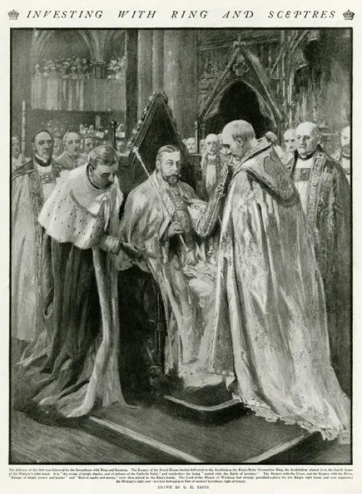 Framed Print : Coronation of George V, receiving ring and Sceptres Framed Print : Coronation of George V, receiving ring and Sceptres