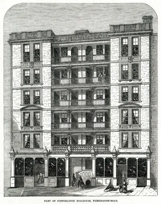 Framed Print : Corporation buildings, Farringdon Road 1866