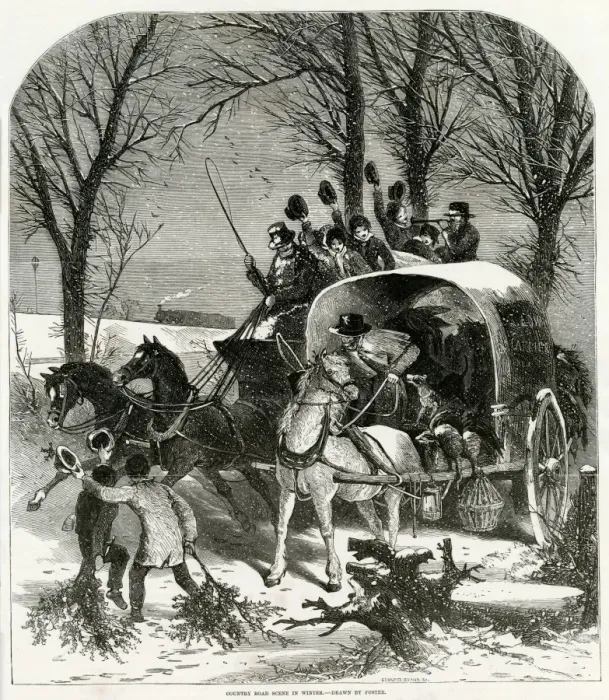Framed Print : Country road scene in winter 1850