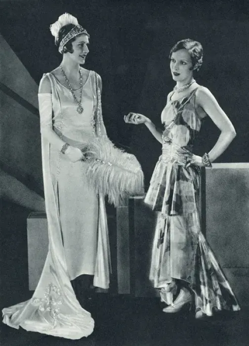 Framed Print : Court gown and evening dress for the opera, 1930 Framed Print : Court gown and evening dress for the opera, 1930